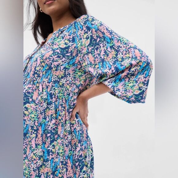 GAP Multicolor Floral Tiered Balloon Sleeve Midi Maternity Dress - Picture 2 of 12